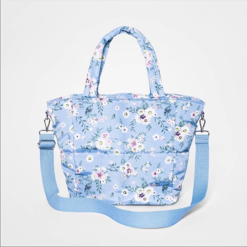 Art Class Blue Floral Print Quilted Messenger bag